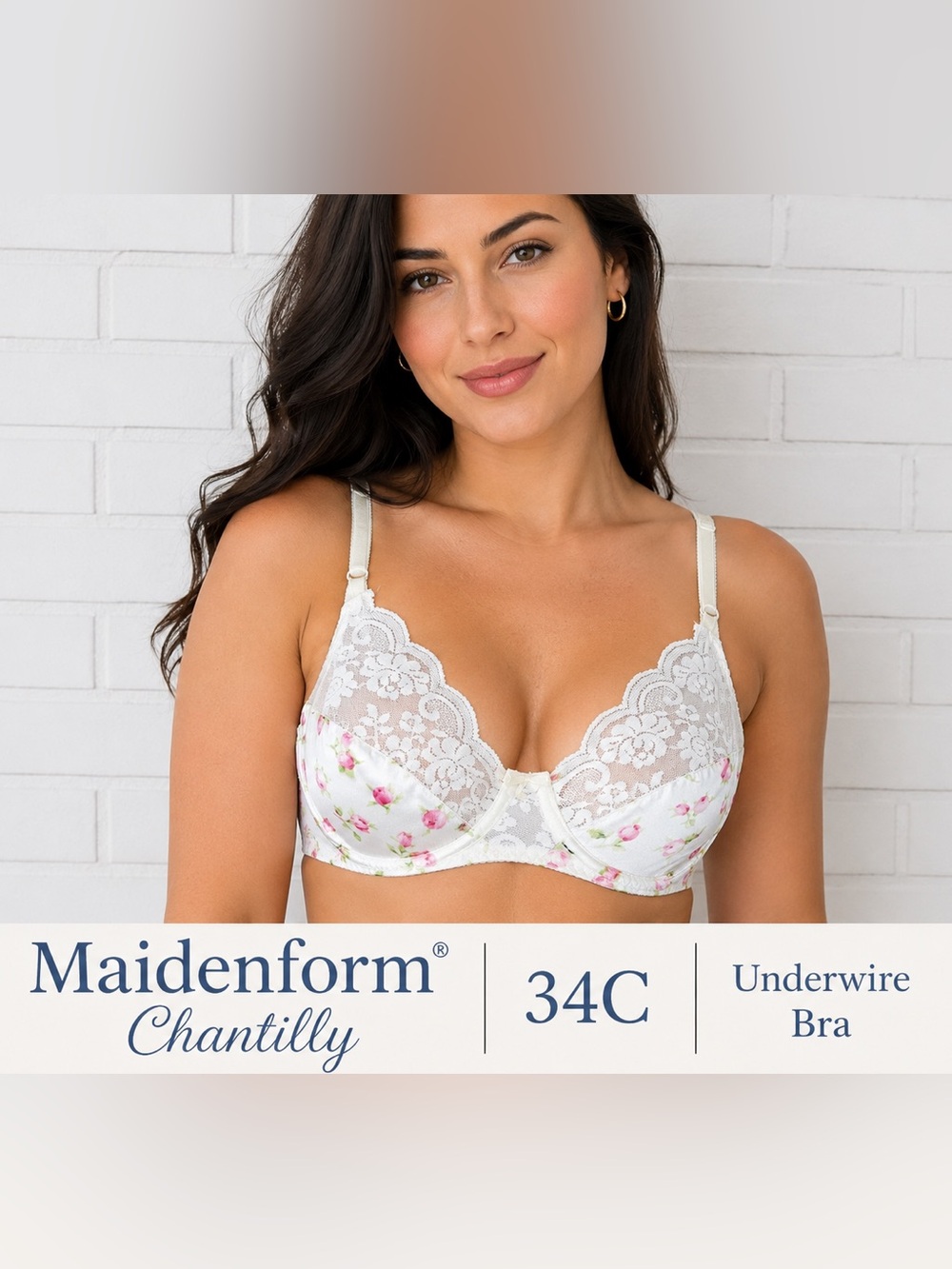 Vintage Maidenform Chantilly 34C Floral Lace Underwire Bra White Vintage Style